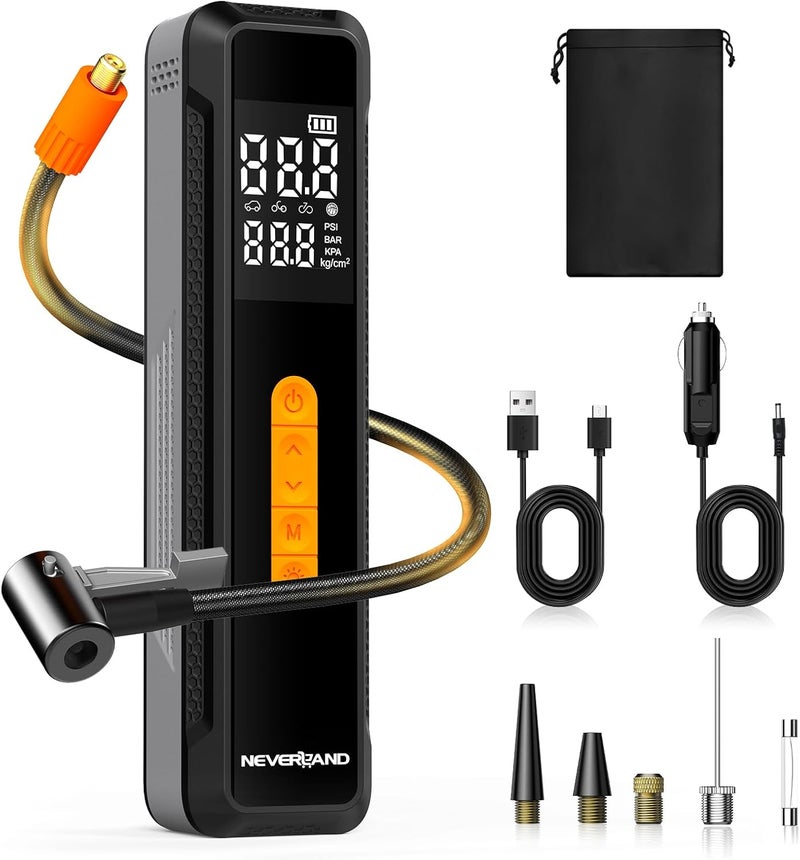 NEVERLAND Tire Inflator Portable Air Compressor - with 20000mAh Battery, 150 PSI Air Pump For Car Tires, 12V DC Electric Bike Tire Pump with Pressure Gauge LED Light for Car, Bicycle, Motorcycle, Ball - Image 1